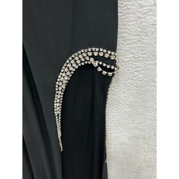 NWT Mac Duggal 26553 Womens Black Rhinestone Accents High Slit Halter Gown Sz 4 - Picture 13 of 16
